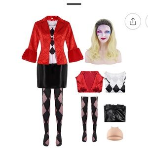 Elegant Red and Black Harlequin Dress Set Halloween costume